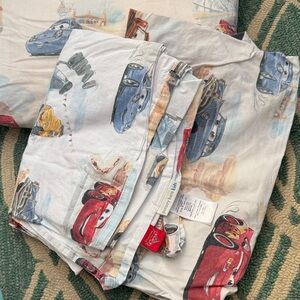 Pottery Barn Kids- Toddler Bed Disney Cars Red and Blue Bed Sheet Set and pillow